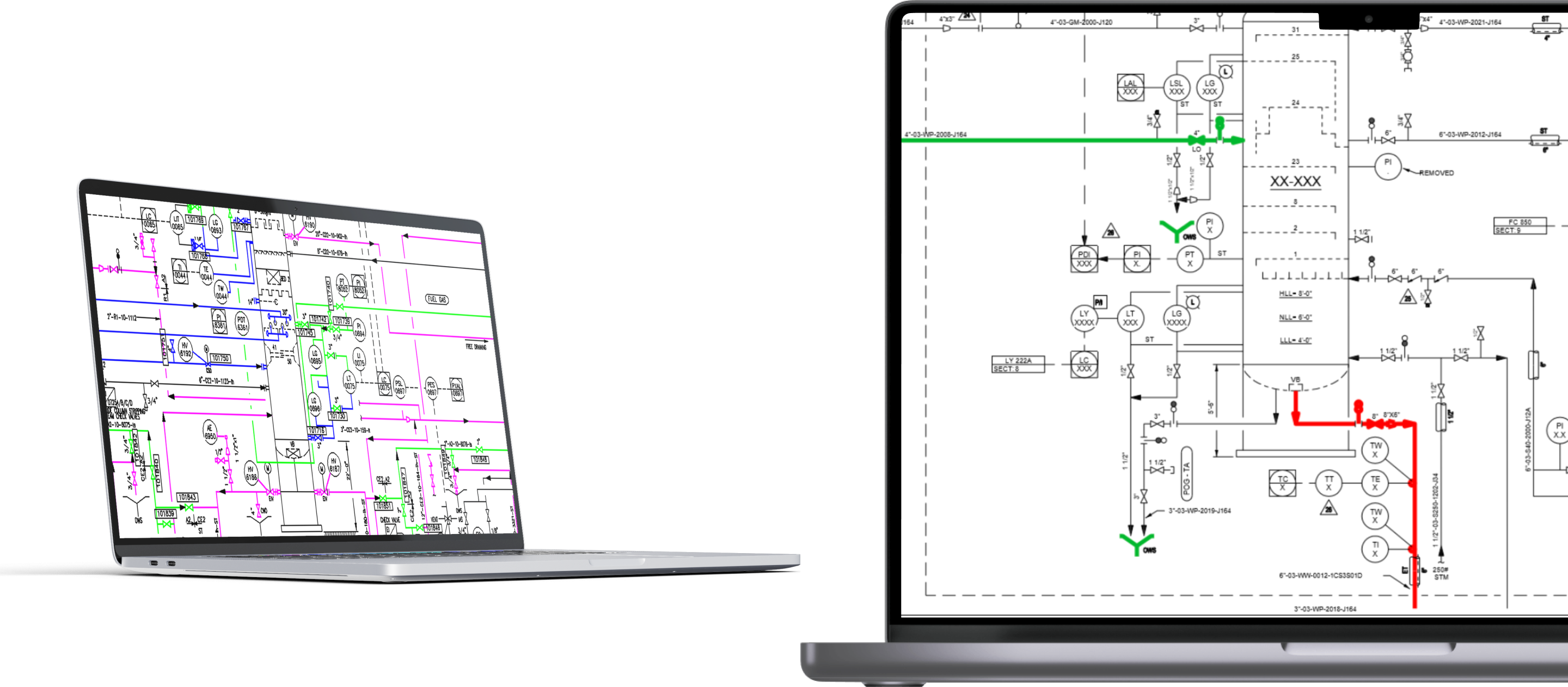 Two laptop mockups showing features of Ei platform